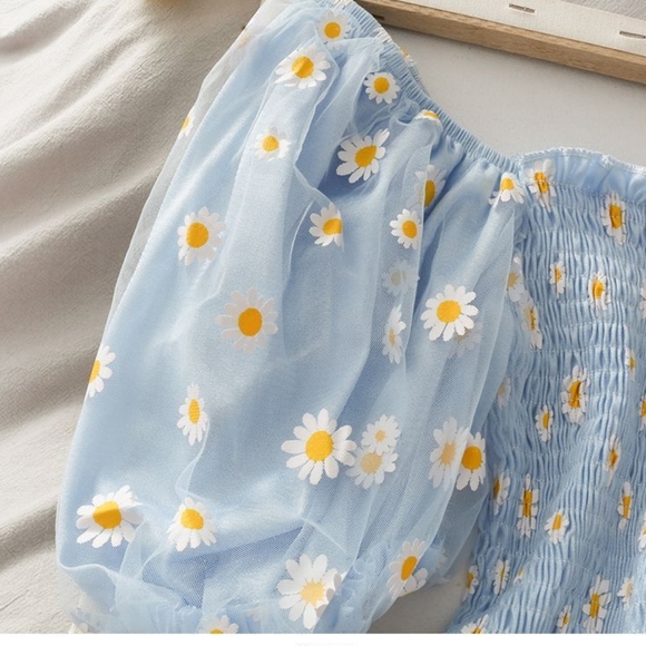 Off Shoulder Ruffle Top - BLUE - Picture 2 of 4